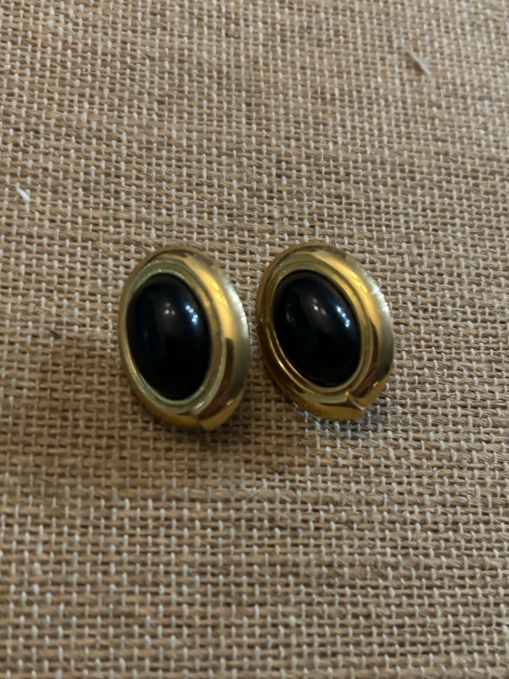Gold tone black stone earrings